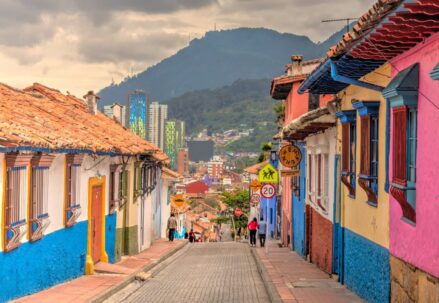 Colorful homes and views of the city and mountains