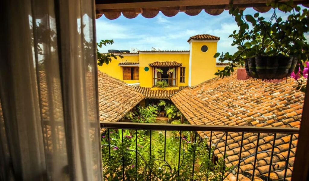 View of the hotel patio from the balcony