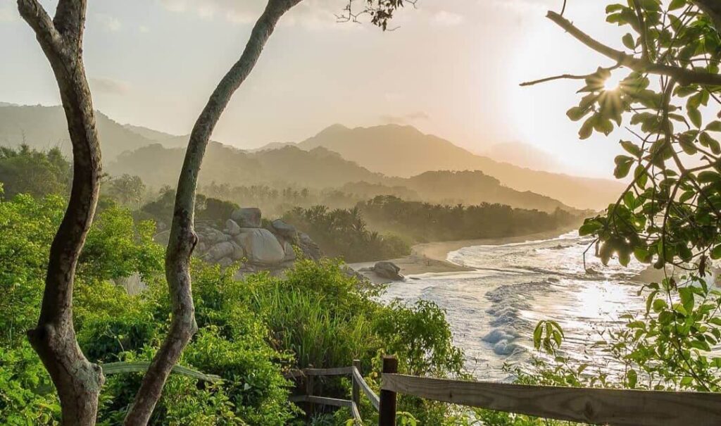 Beach view with mountains